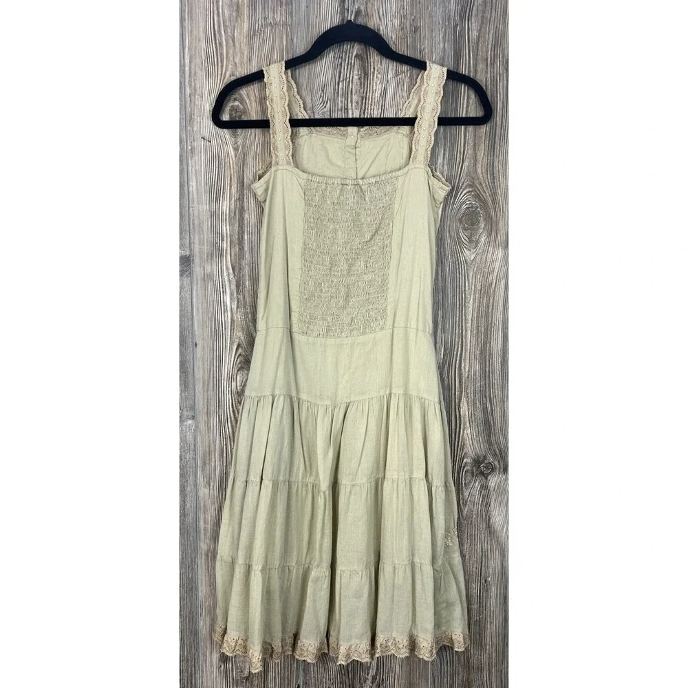 Cherise Girls 16 Dress Green Crochet Trim Ruffle Hem Sleeveless Boho CottageCore